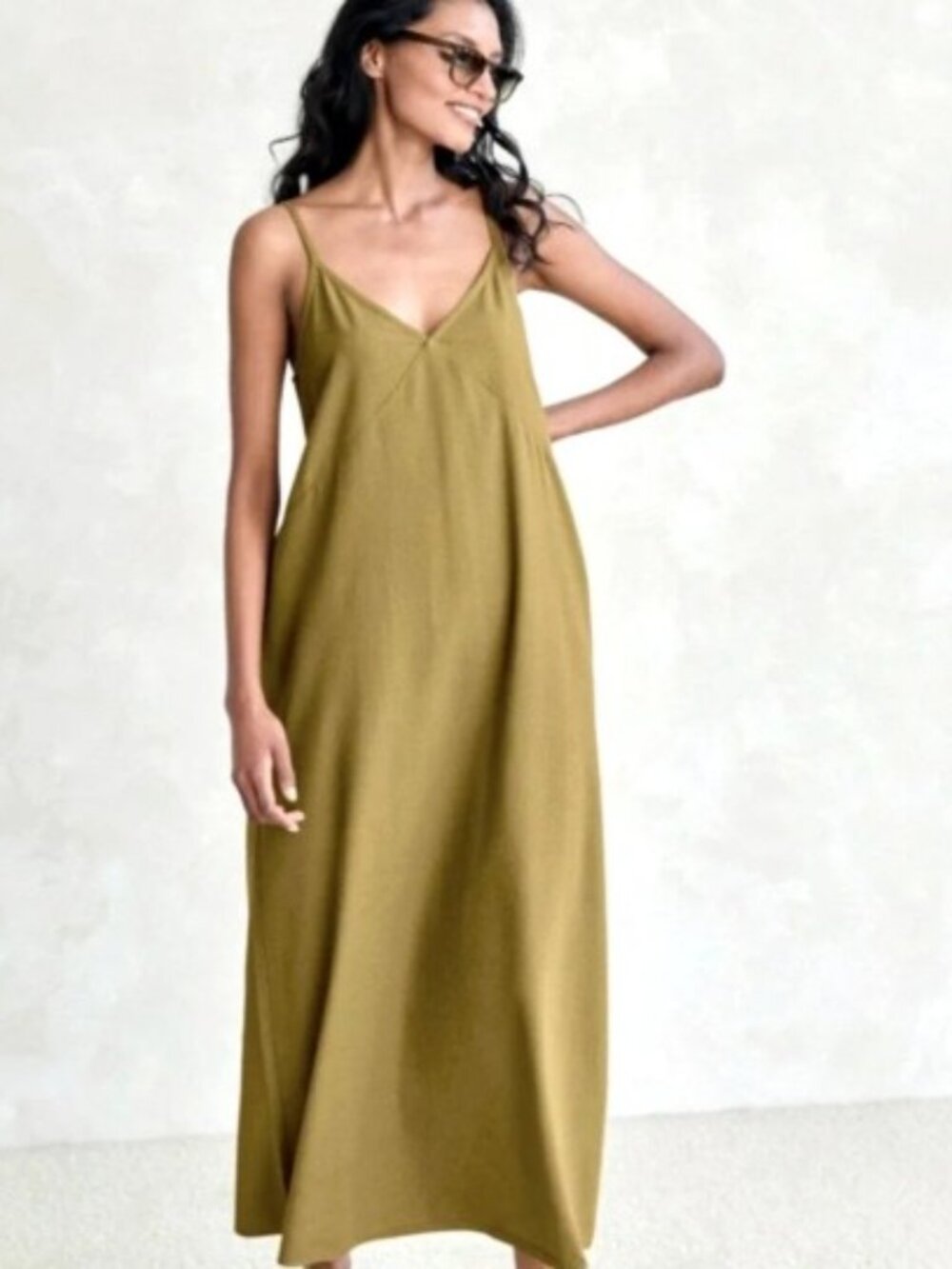 Jenni Kayne:  Riviera Slip Dress, Large, Safari Green Raw Silk